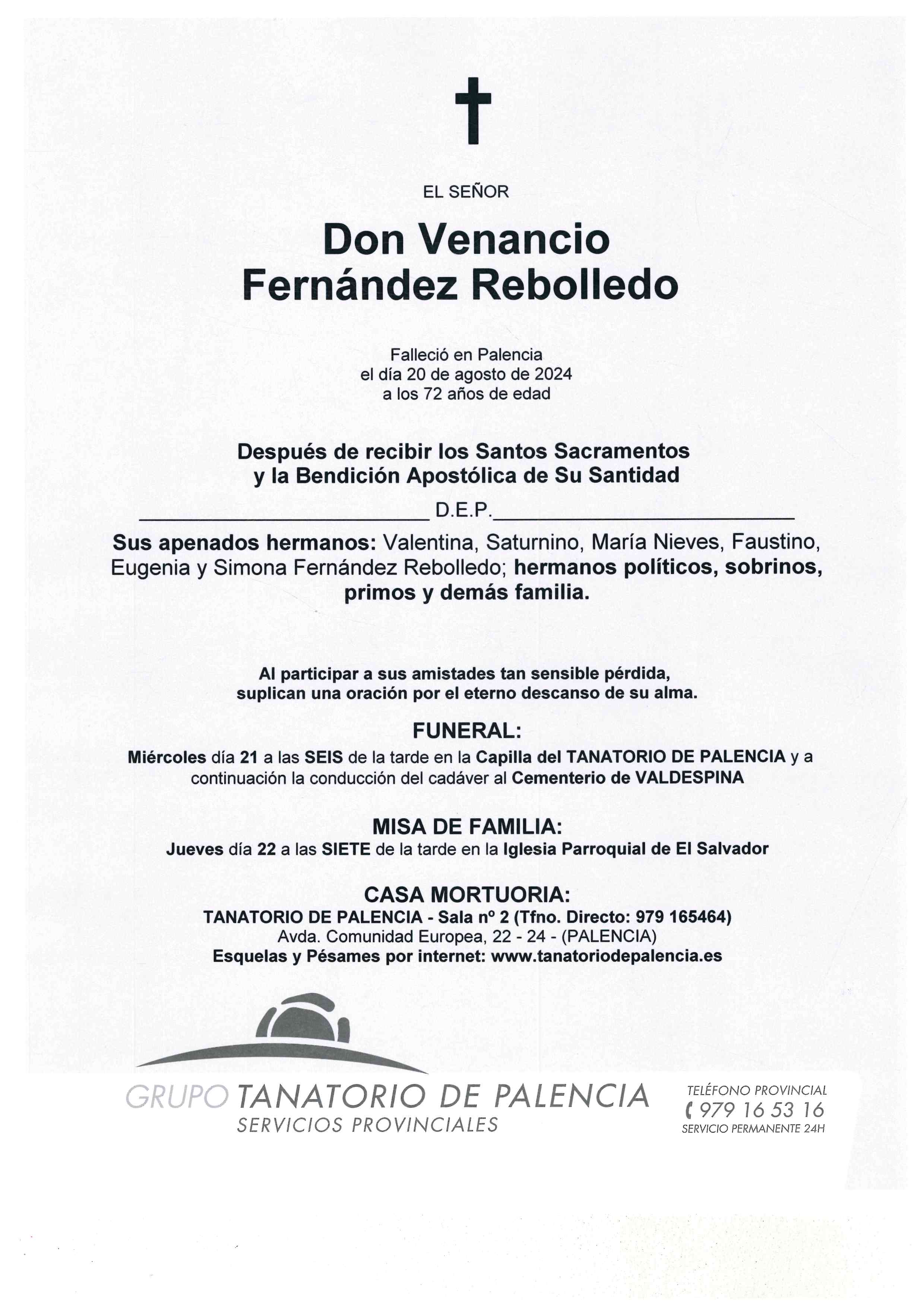 EL SEÑOR DON VENANCIO FERNÁNDEZ REBOLLEDO